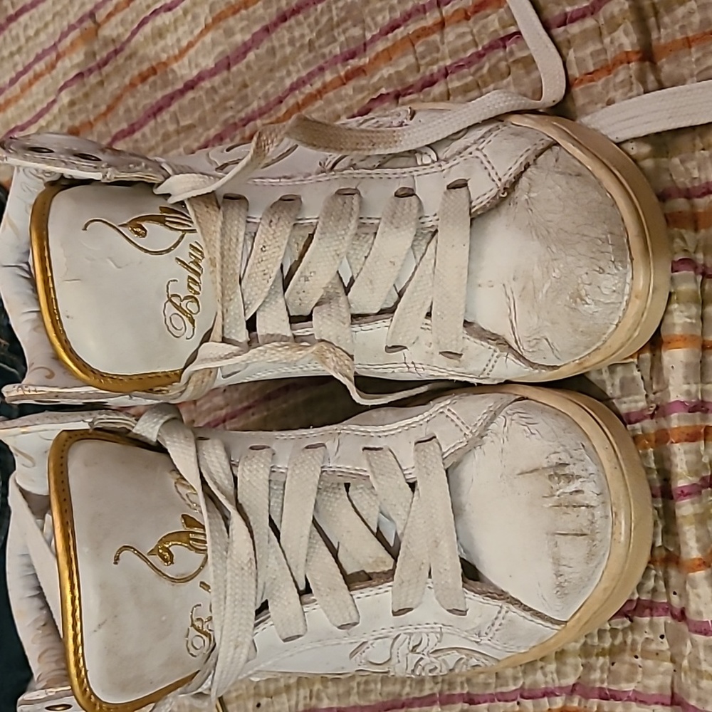 Vintage white High top baby phat  running shoes lady size seven gold and white